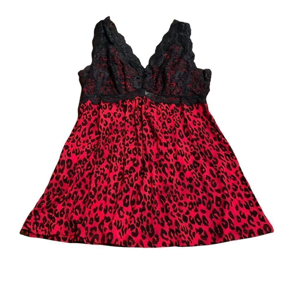Soma Animal Print Lace Baby Doll Teddy Gown Christmas Red Black Size Small